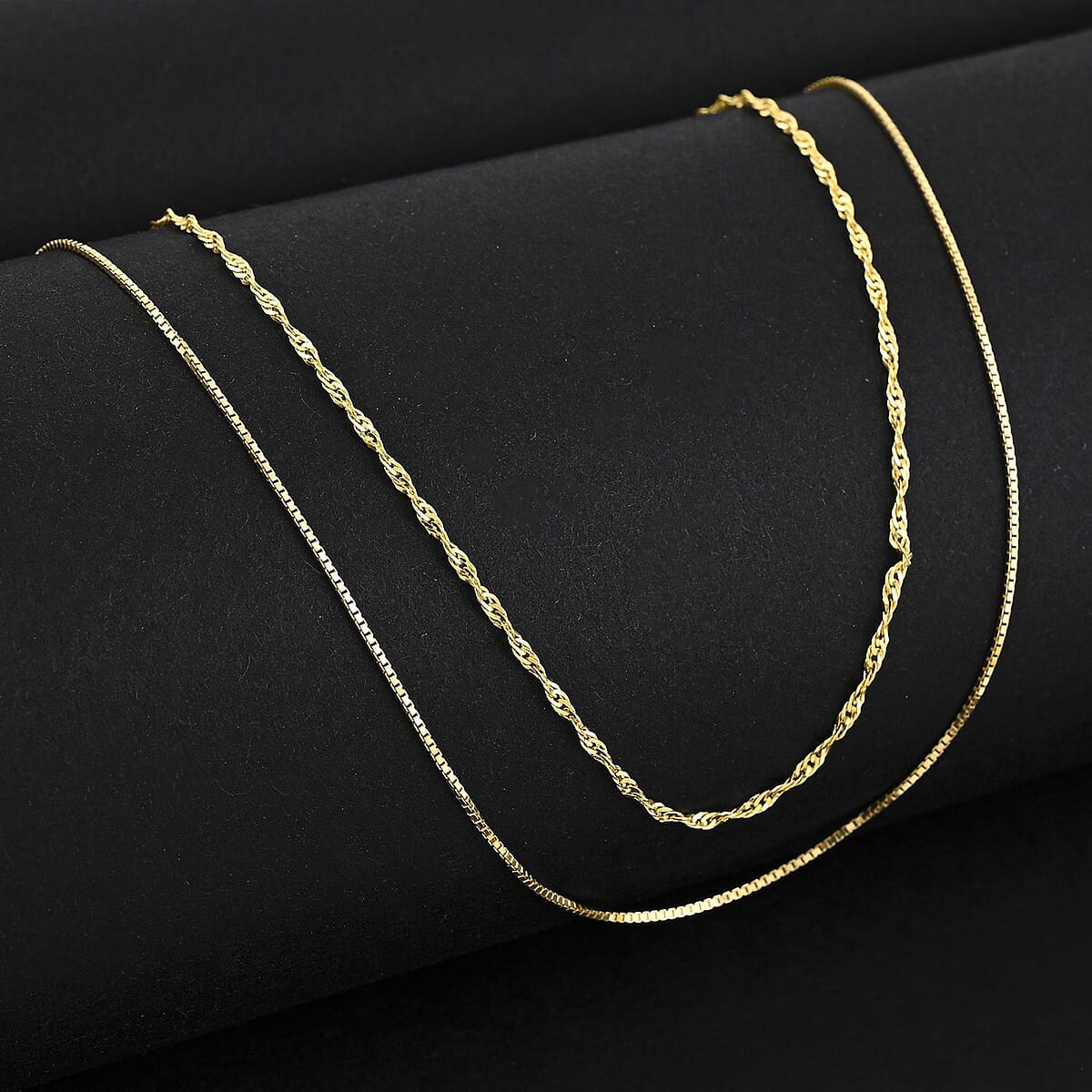 Made In Italy Set of 2 Diamond-cut Chain Necklace in 14K Yellow Gold Over Sterling Silver 2.45 Grams 18 Inches image number 1