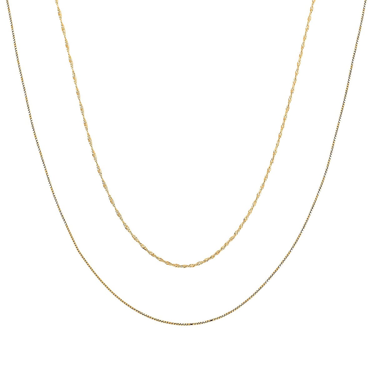 Made In Italy Set of 2 Diamond-cut Chain Necklace in 14K Yellow Gold Over Sterling Silver 2.45 Grams 18 Inches image number 3