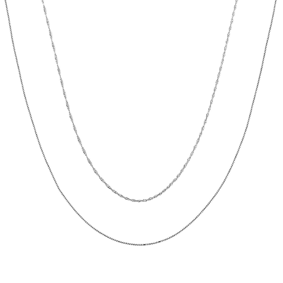 Italian Set of 2 Diamond-cut Chain Necklace in Rhodium Over Sterling Silver 2.34 Grams 18 Inches image number 3