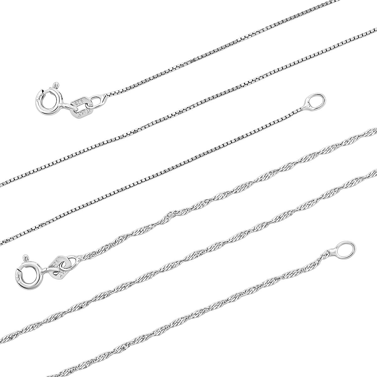 Italian Set of 2 Diamond-cut Chain Necklace in Rhodium Over Sterling Silver 2.34 Grams 18 Inches image number 4