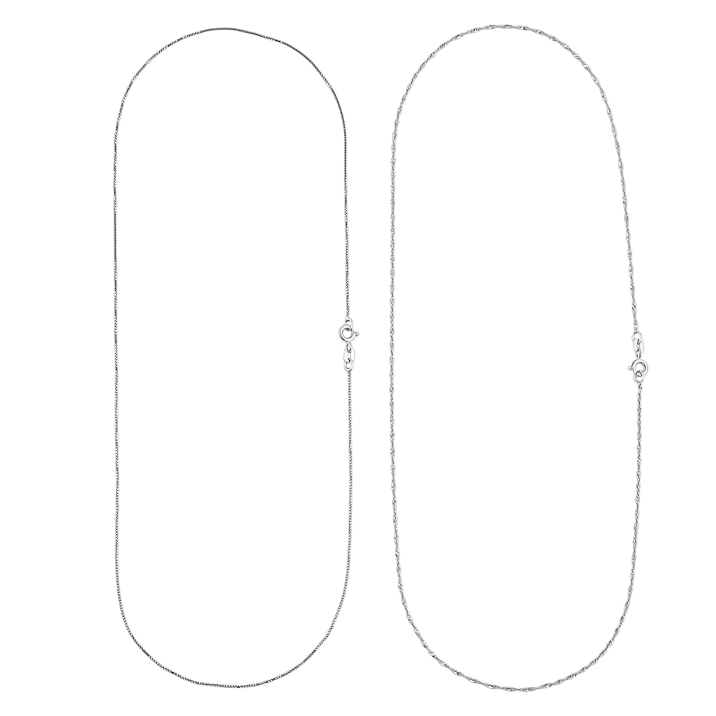 Italian Set of 2 Diamond-cut Chain Necklace in Rhodium Over Sterling Silver 2.34 Grams 18 Inches