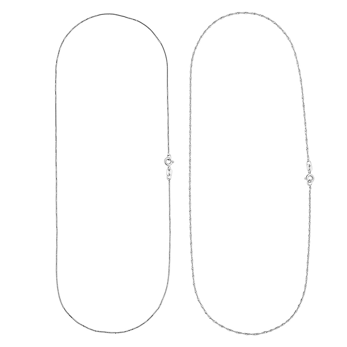 Italian Set of 2 Diamond-cut Chain Necklace in Rhodium Over Sterling Silver 2.34 Grams 18 Inches image number 5