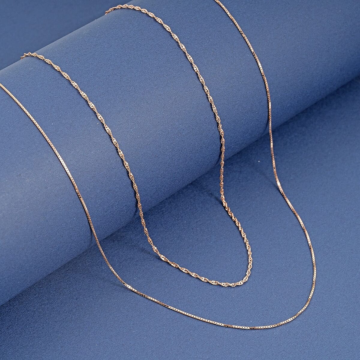Italian Set of 2 Diamond-cut Chain Necklace in 14K Rose Gold Over Sterling Silver 2.45 Grams 18 Inches image number 1