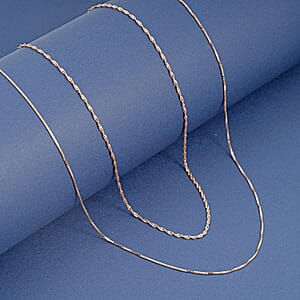 Italian Set of 2 Diamond-cut Chain Necklace in 14K Rose Gold Over Sterling Silver 2.45 Grams 18 Inches