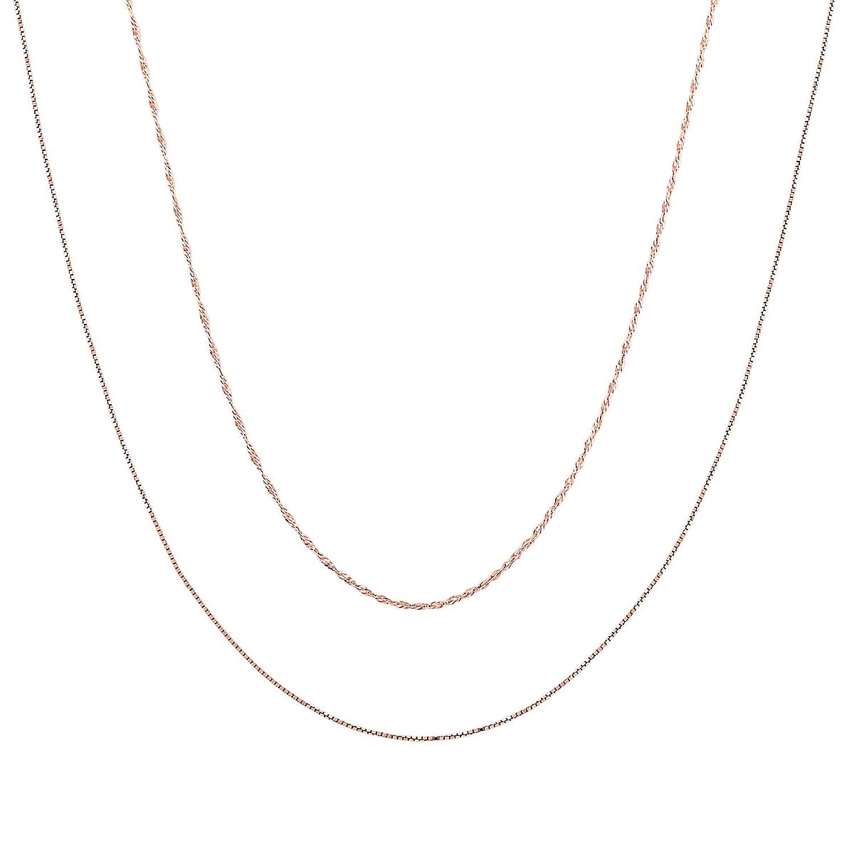 Italian Set of 2 Diamond-cut Chain Necklace in 14K Rose Gold Over Sterling Silver 2.45 Grams 18 Inches image number 3