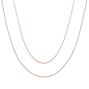 Italian Set of 2 Diamond-cut Chain Necklace in 14K Rose Gold Over Sterling Silver 2.45 Grams 18 Inches