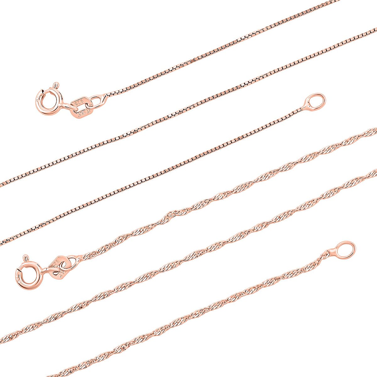 Italian Set of 2 Diamond-cut Chain Necklace in 14K Rose Gold Over Sterling Silver 2.45 Grams 18 Inches image number 4