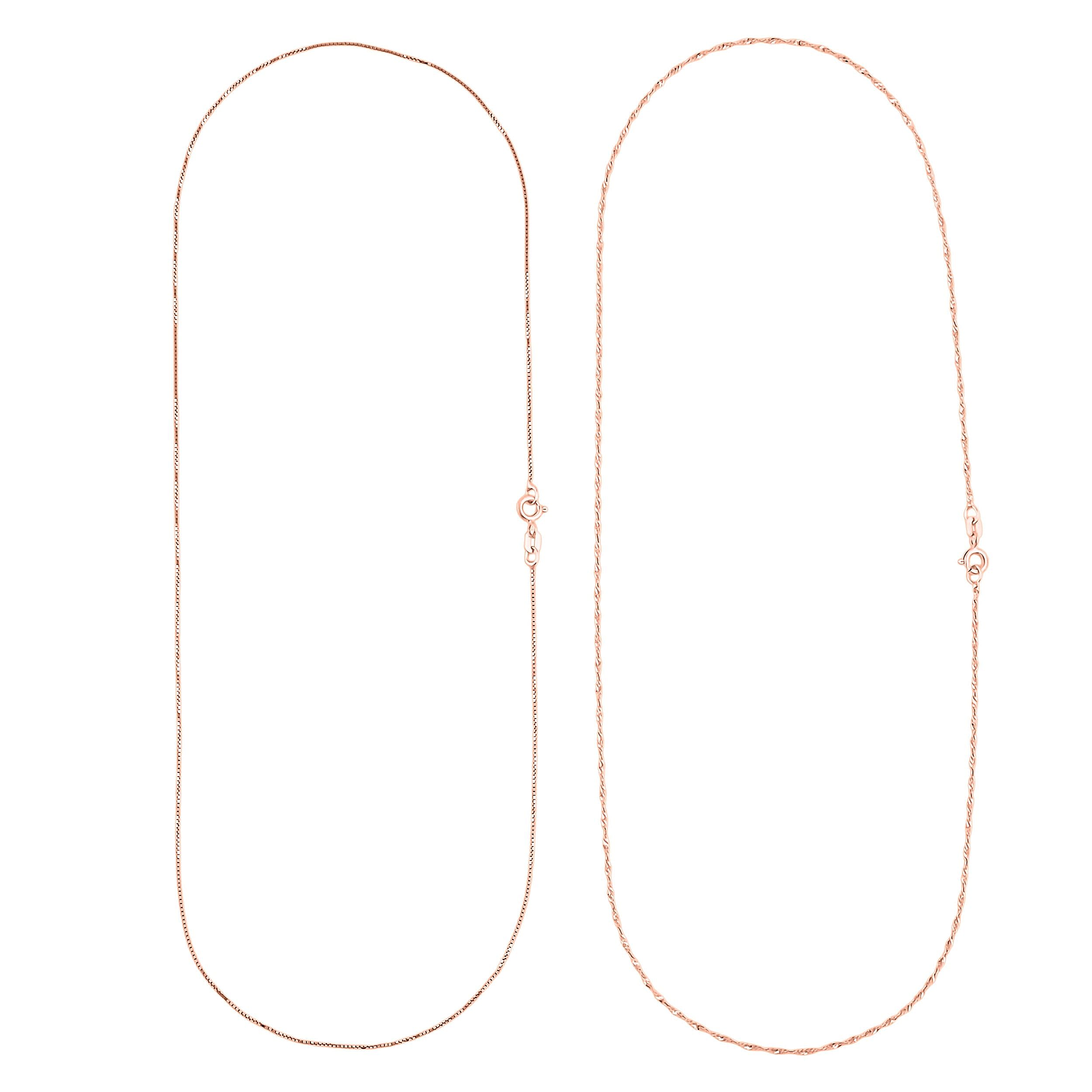 Italian Set of 2 Diamond-cut Chain Necklace in 14K Rose Gold Over Sterling Silver 2.45 Grams 18 Inches