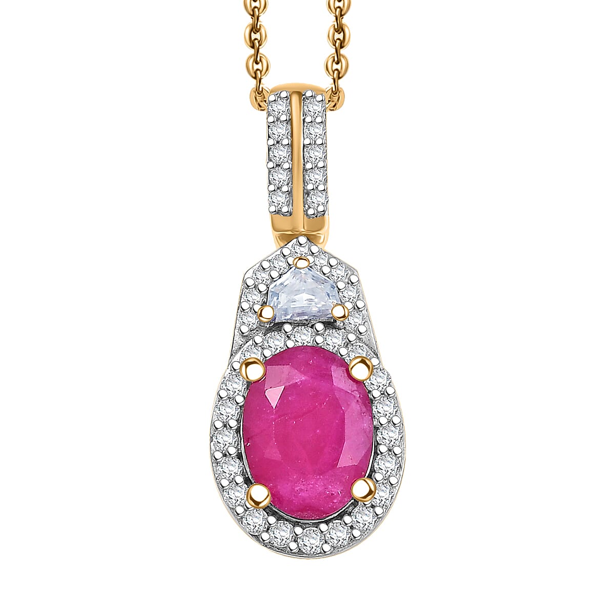 D'Joy AAA Royal Ruby and Moissanite 2.20 ctw Pendant Necklace 20 Inches in 18K Vermeil Yellow Gold Over Sterling Silver image number 0