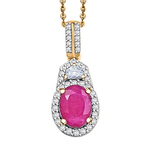D'Joy AAA Royal Ruby and Moissanite 2.20 ctw Pendant Necklace 20 Inches in 18K Vermeil Yellow Gold Over Sterling Silver