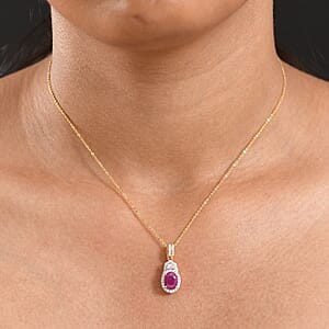 D'Joy AAA Royal Ruby and Moissanite 2.20 ctw Pendant Necklace 20 Inches in 18K Vermeil Yellow Gold Over Sterling Silver