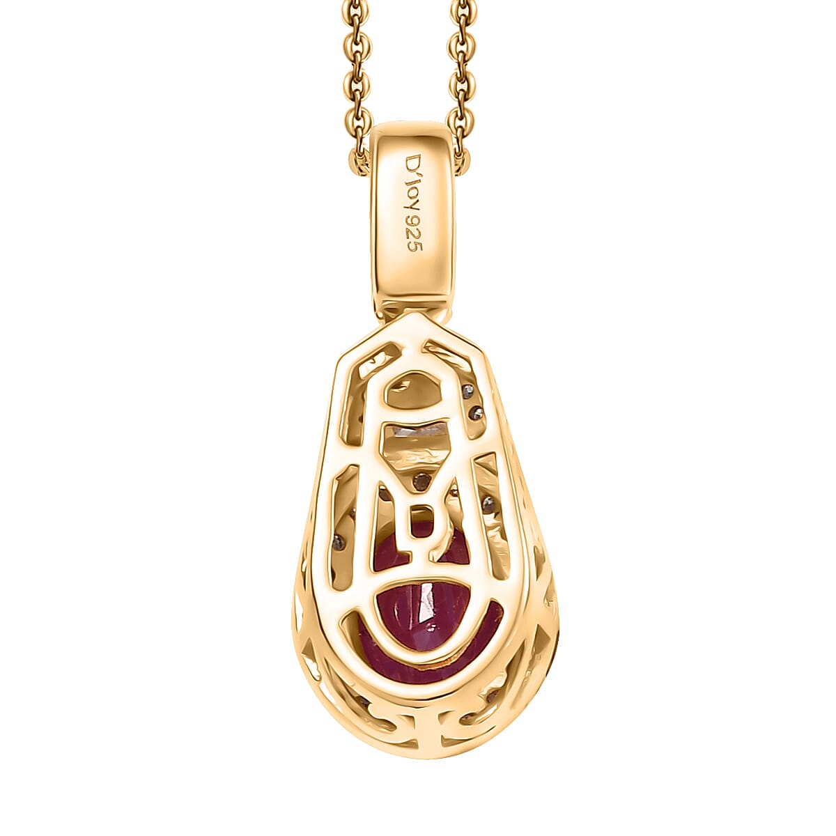 D'Joy AAA Royal Ruby and Moissanite 2.20 ctw Pendant Necklace 20 Inches in 18K Vermeil Yellow Gold Over Sterling Silver image number 4