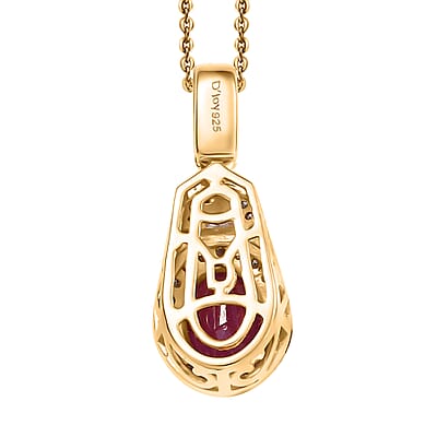 D'Joy AAA Royal Ruby and Moissanite 2.20 ctw Pendant Necklace 20 Inches in 18K Vermeil Yellow Gold Over Sterling Silver