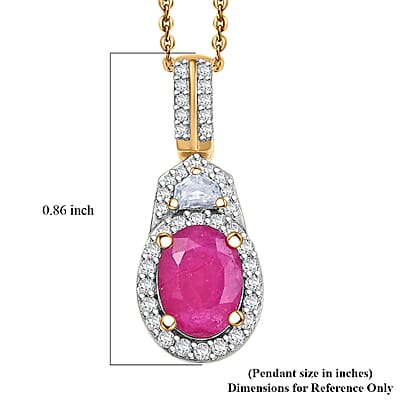 D'Joy AAA Royal Ruby and Moissanite 2.20 ctw Pendant Necklace 20 Inches in 18K Vermeil Yellow Gold Over Sterling Silver