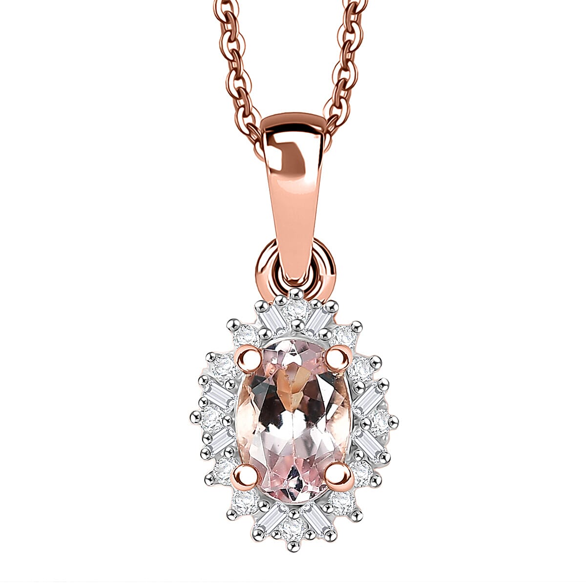 D'Joy Premium Pink Morganite and Diamond 0.50 ctw Crown Blossom Pendant Necklace 20 Inches in 18K Vermeil Rose Gold Over Sterling Silver  image number 0