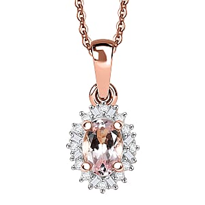 D'Joy Premium Pink Morganite and Diamond 0.50 ctw Crown Blossom Pendant Necklace 20 Inches in 18K Vermeil Rose Gold Over Sterling Silver 