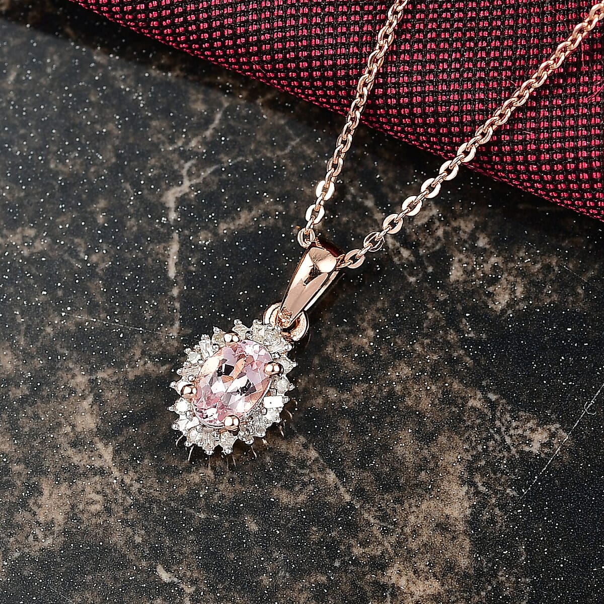 D'Joy Premium Pink Morganite and Diamond 0.50 ctw Crown Blossom Pendant Necklace 20 Inches in 18K Vermeil Rose Gold Over Sterling Silver  image number 1