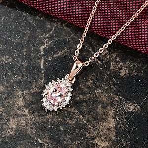 D'Joy Premium Pink Morganite and Diamond 0.50 ctw Crown Blossom Pendant Necklace 20 Inches in 18K Vermeil Rose Gold Over Sterling Silver 