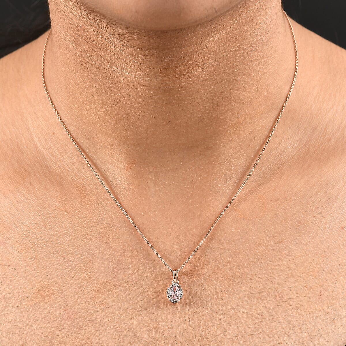 D'Joy Premium Pink Morganite and Diamond 0.50 ctw Crown Blossom Pendant Necklace 20 Inches in 18K Vermeil Rose Gold Over Sterling Silver  image number 2