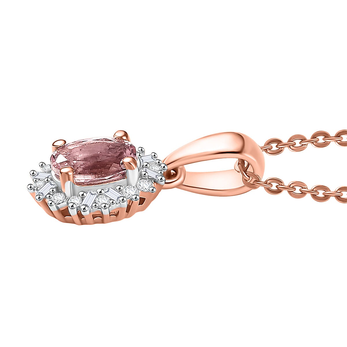 D'Joy Premium Pink Morganite and Diamond 0.50 ctw Crown Blossom Pendant Necklace 20 Inches in 18K Vermeil Rose Gold Over Sterling Silver  image number 3