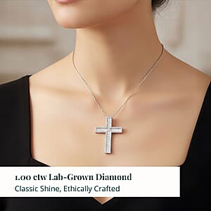 Luxuriant Lab Grown Diamond Cross Pendant Necklace in Rhodium Over Sterling Silver 1.00 ctw  (20 Inches)