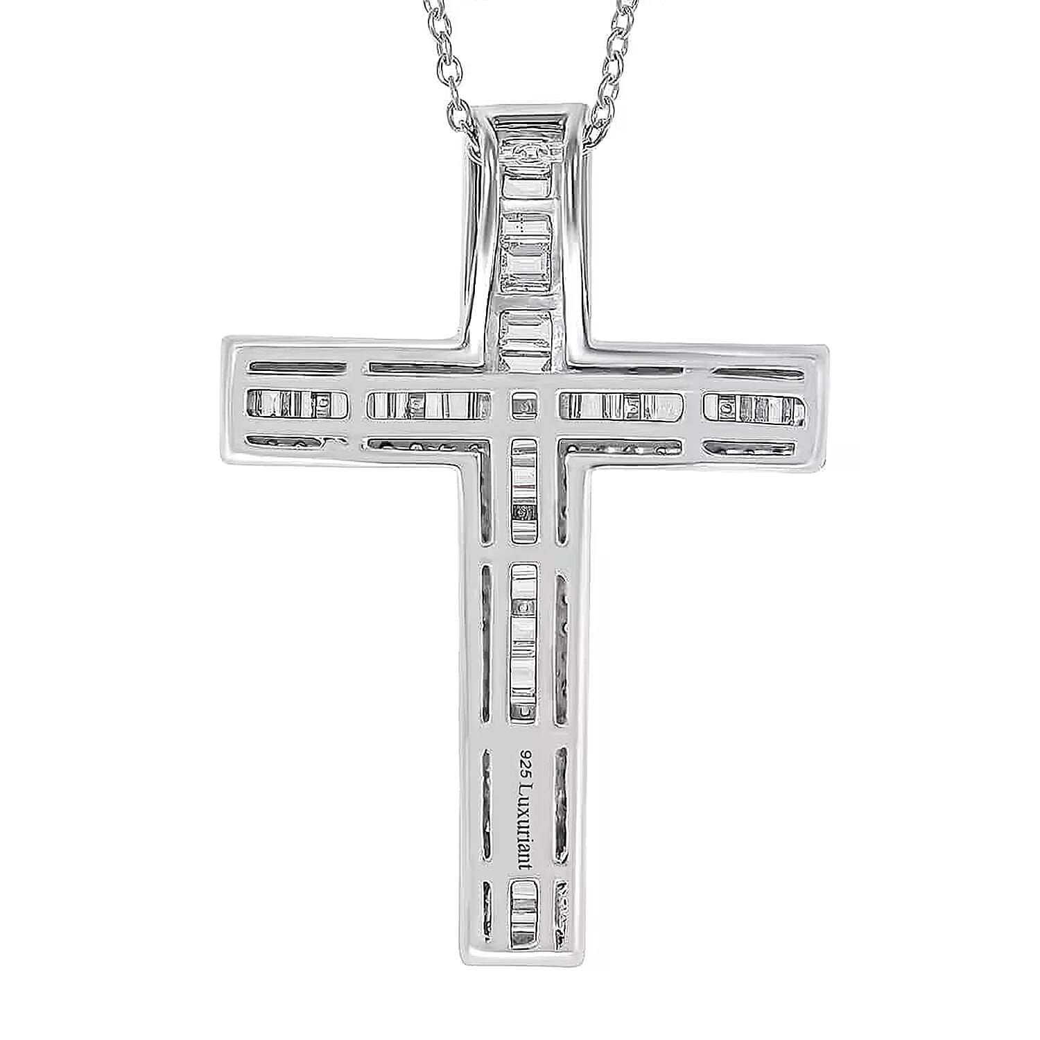 Luxuriant Lab Grown Diamond Cross Pendant Necklace in Rhodium Over Sterling Silver 1.00 ctw  (20 Inches)