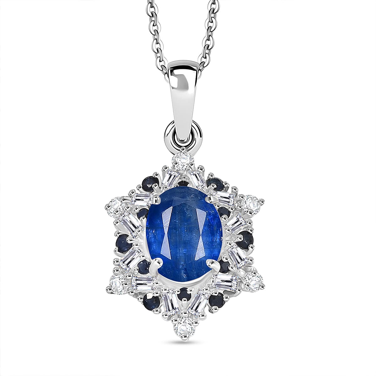 D'Joy Premium Kashmir Kyanite and Multi Gemstone 3.10 ctw Supernova Bloom Pendant Necklace 20 Inches in Rhodium Over Sterling Silver  image number 0