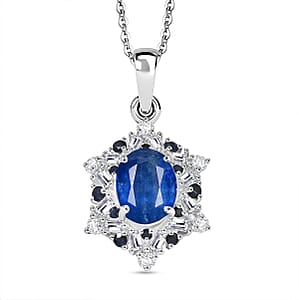 D'Joy Premium Kashmir Kyanite and Multi Gemstone 3.10 ctw Supernova Bloom Pendant Necklace 20 Inches in Rhodium Over Sterling Silver 