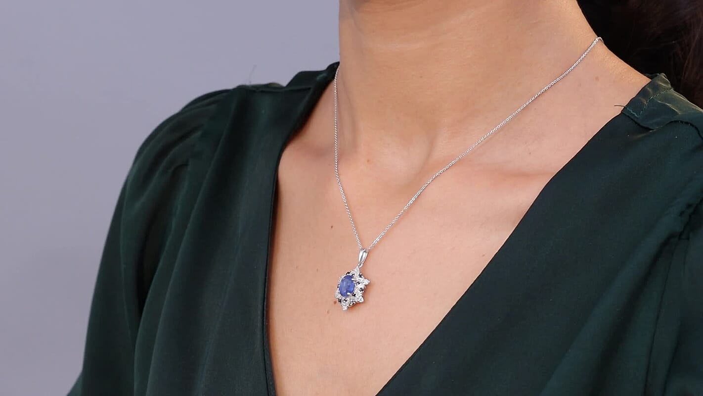 D'Joy Premium Kashmir Kyanite and Multi Gemstone 3.10 ctw Supernova Bloom Pendant Necklace 20 Inches in Rhodium Over Sterling Silver