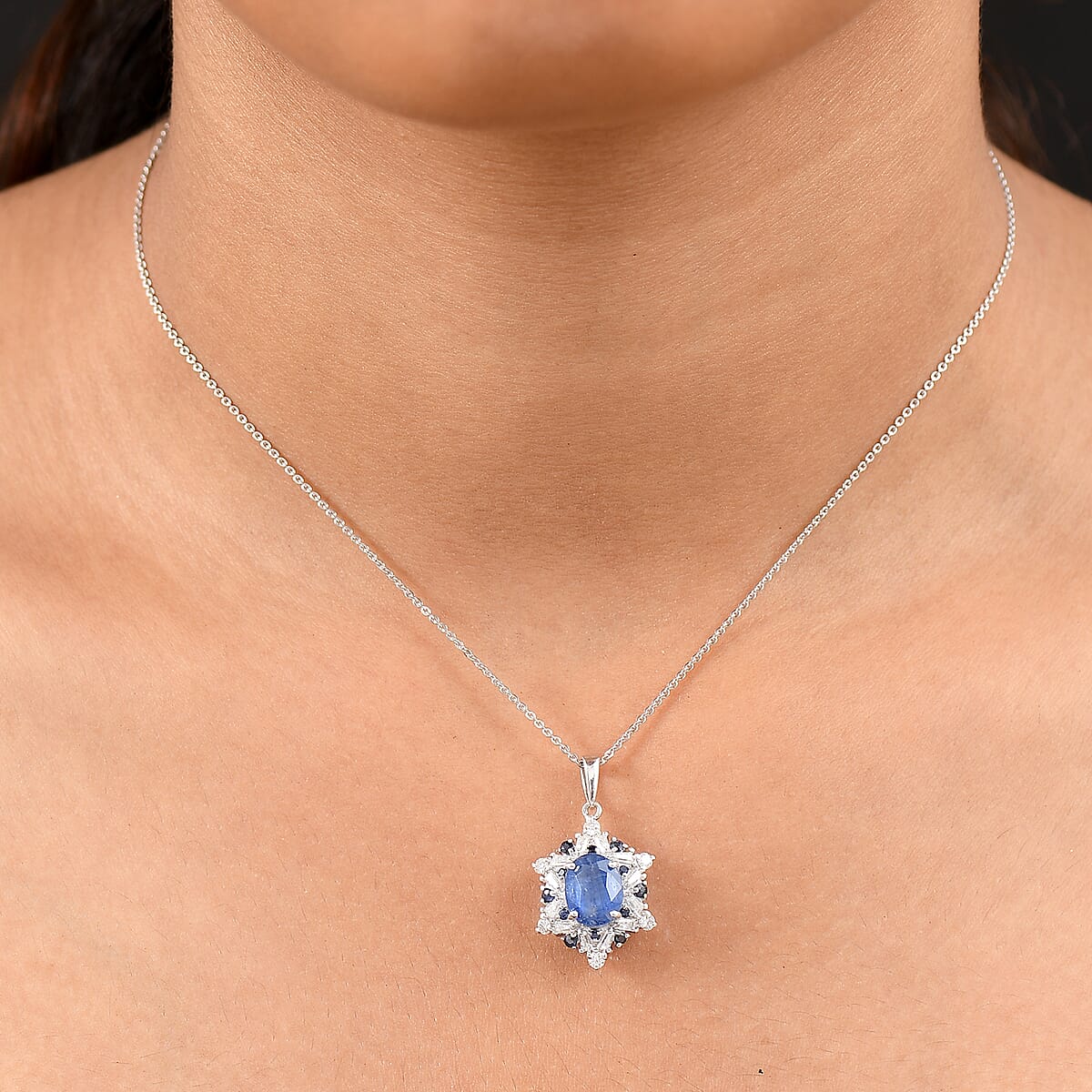 D'Joy Premium Kashmir Kyanite and Multi Gemstone 3.10 ctw Supernova Bloom Pendant Necklace 20 Inches in Rhodium Over Sterling Silver  image number 2