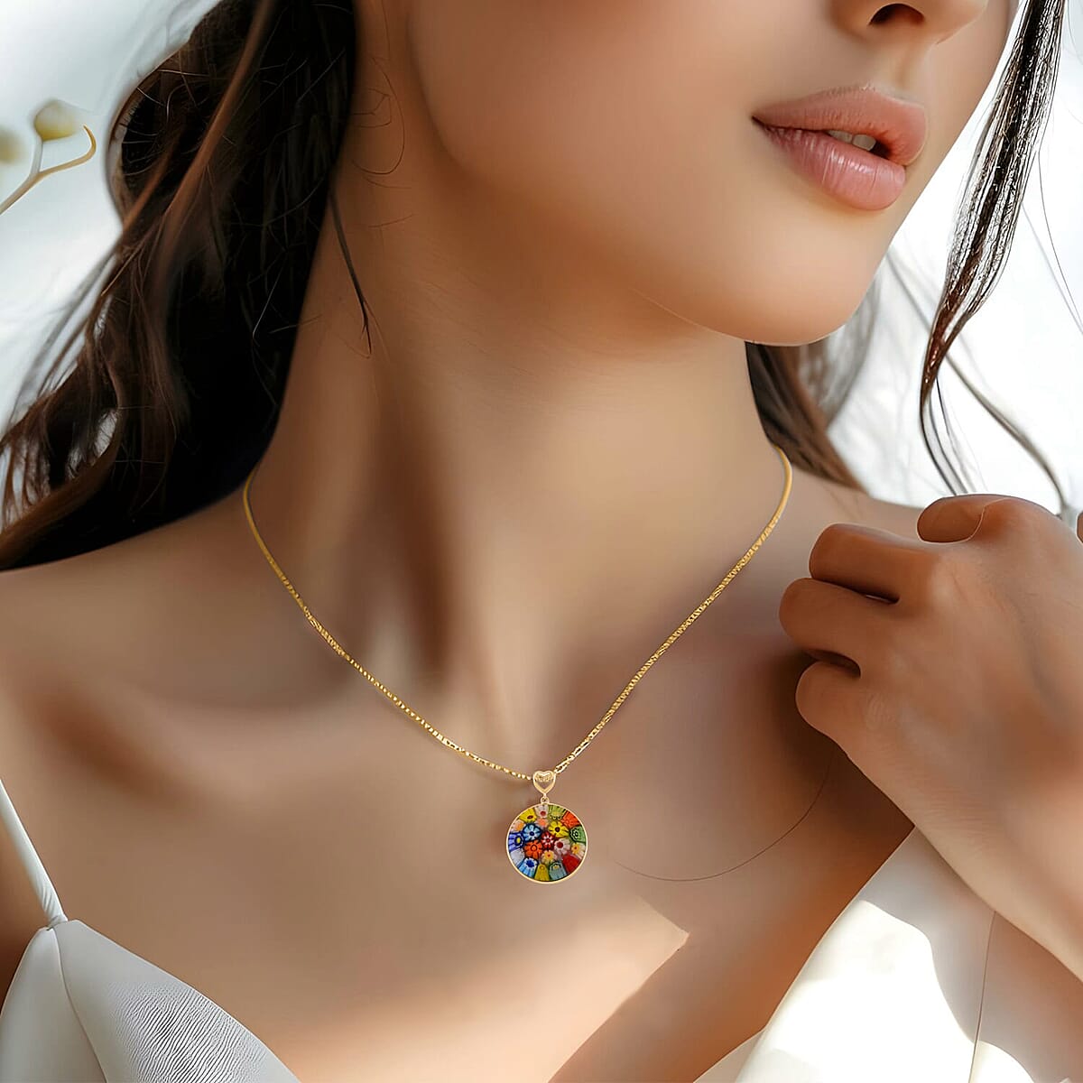Multi Color Murano Style Solitaire Pendant Necklace in 10K Yellow Gold 18 Inches (Del. in 10-12 Days) image number 2