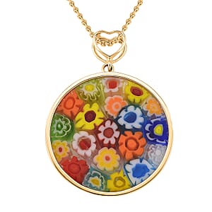 Multi Color Murano Style Solitaire Pendant Necklace in 10K Yellow Gold 18 Inches