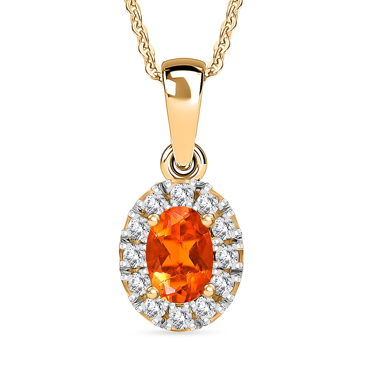 Fire Opal, White Zircon 1.36 ctw Set Ring (Size 8) and Pendant Necklace (18 Inches) in Vermeil YG Over Sterling Silver