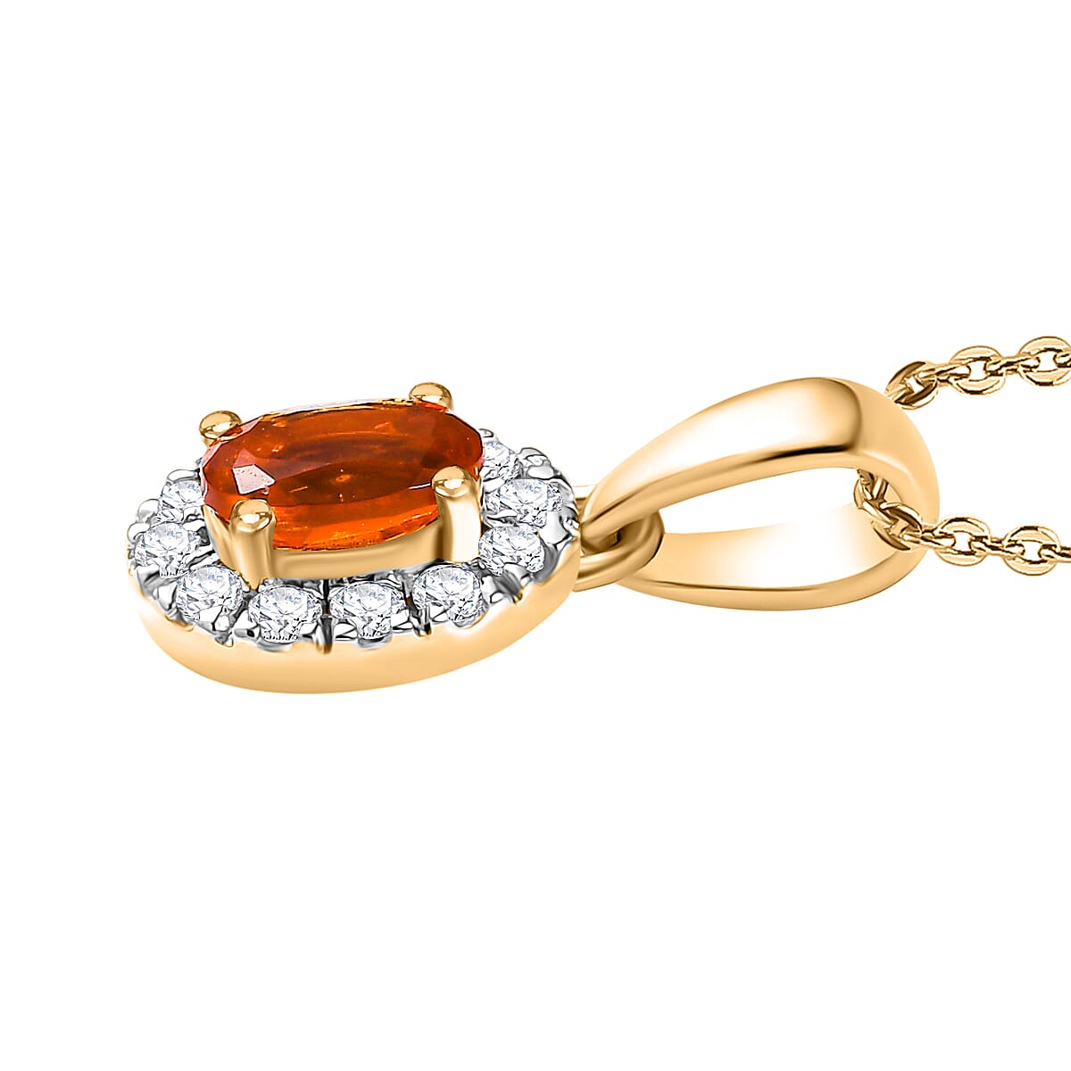 Fire Opal, White Zircon 1.36 ctw Set Ring (Size 8) and Pendant Necklace (18 Inches) in Vermeil YG Over Sterling Silver