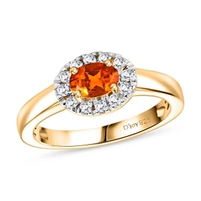 Fire Opal, White Zircon 1.36 ctw Set Ring (Size 10) and Pendant Necklace (18 Inches) in Vermeil YG Over Sterling Silver