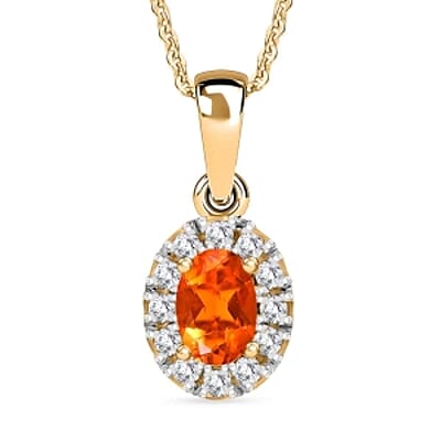 Fire Opal, White Zircon 1.36 ctw Set Ring (Size 10) and Pendant Necklace (18 Inches) in Vermeil YG Over Sterling Silver