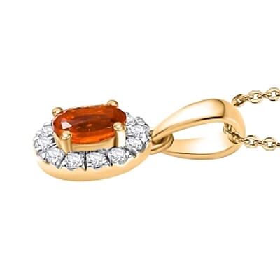 Fire Opal, White Zircon 1.36 ctw Set Ring (Size 10) and Pendant Necklace (18 Inches) in Vermeil YG Over Sterling Silver