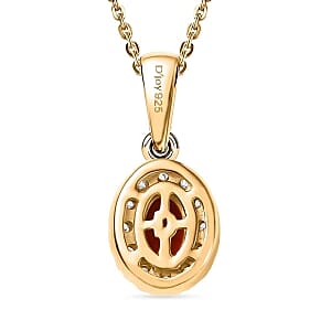 Fire Opal, White Zircon 1.36 ctw Set Ring (Size 10) and Pendant Necklace (18 Inches) in Vermeil YG Over Sterling Silver