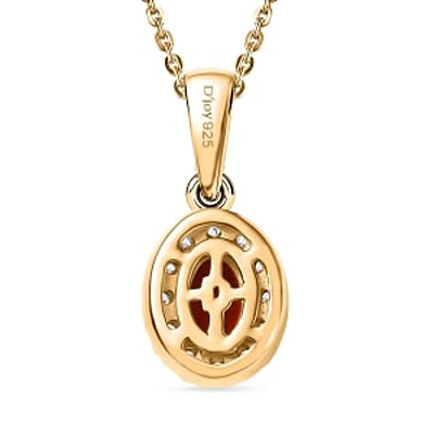 Fire Opal, White Zircon 1.36 ctw Set Ring (Size 10) and Pendant Necklace (18 Inches) in Vermeil YG Over Sterling Silver