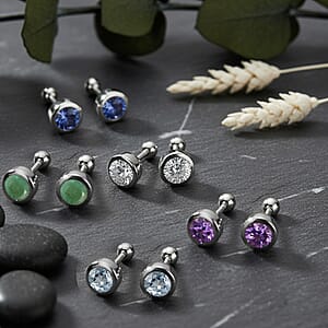 D'Joy Poke Free Multi Gemstone 2.50 ctw Set of 5 Solitaire Stud Earrings in Rhodium Over Sterling Silver