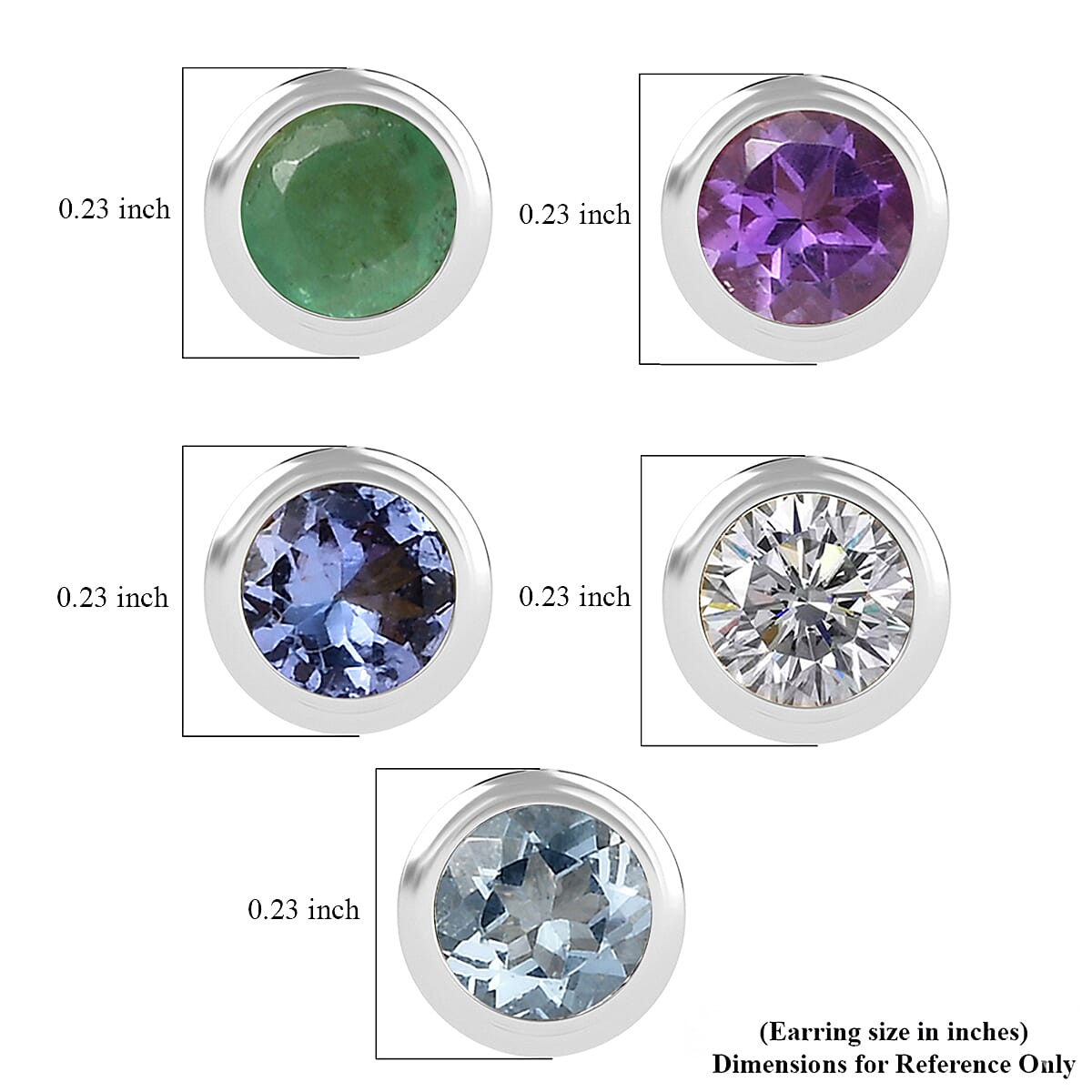 D'Joy Poke Free Multi Gemstone 2.50 ctw Set of 5 Solitaire Stud Earrings in Rhodium Over Sterling Silver image number 4