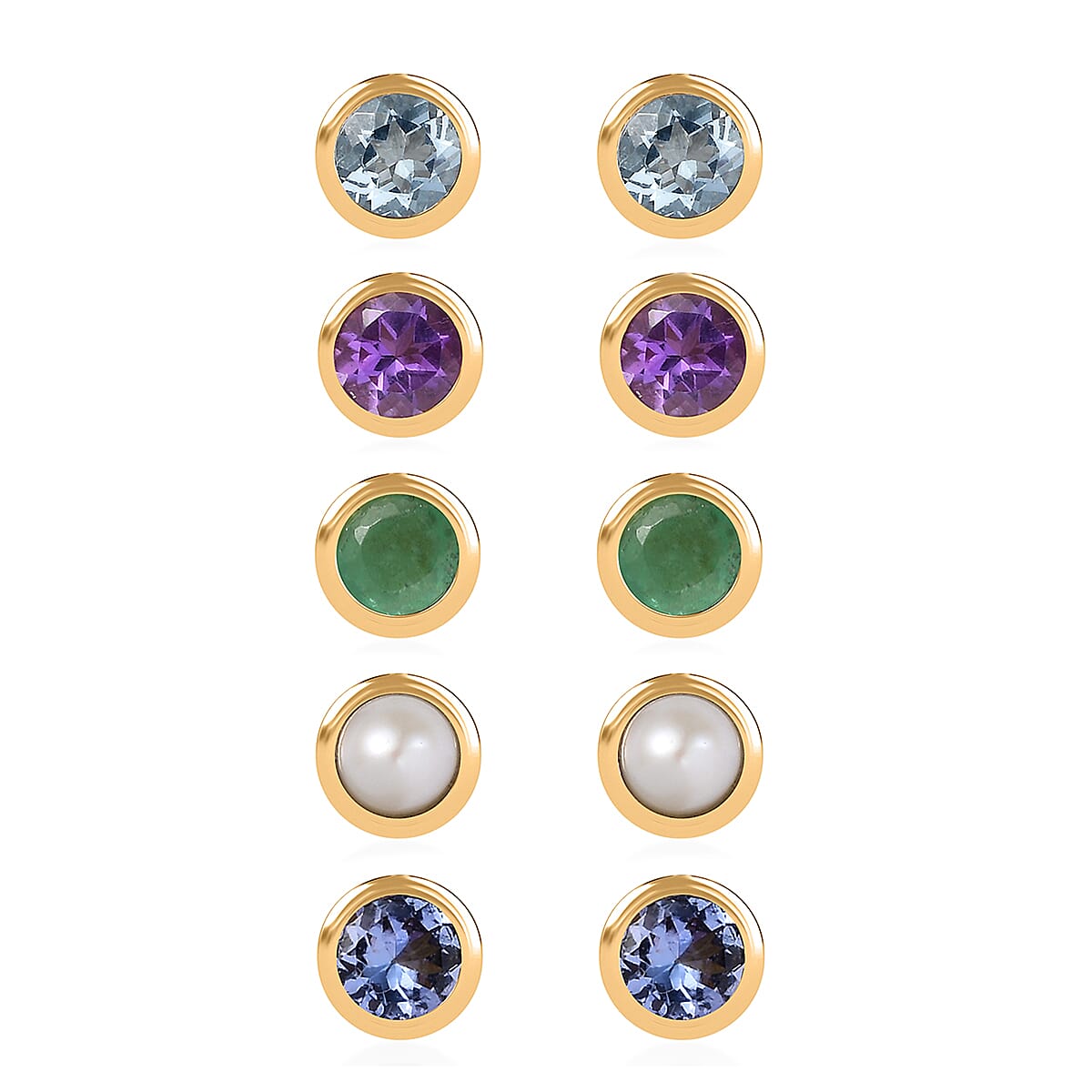D'Joy Poke Free Multi Gemstone 2.50 ctw Set of 5 Solitaire Stud Earrings in 18K Vermeil Yellow Gold Over Sterling Silver image number 0