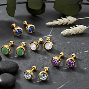 D'Joy Poke Free Multi Gemstone 2.50 ctw Set of 5 Solitaire Stud Earrings in 18K Vermeil Yellow Gold Over Sterling Silver