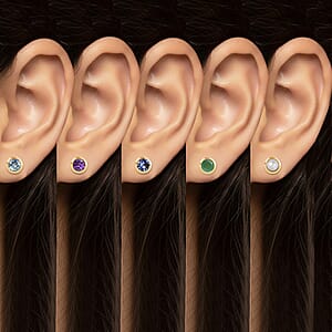 D'Joy Poke Free Multi Gemstone 2.50 ctw Set of 5 Solitaire Stud Earrings in 18K Vermeil Yellow Gold Over Sterling Silver