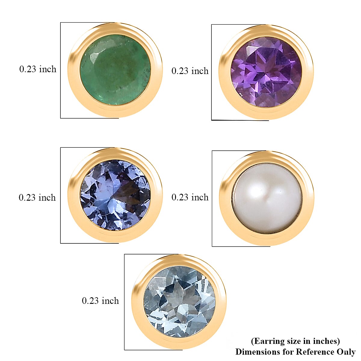 D'Joy Poke Free Multi Gemstone 2.50 ctw Set of 5 Solitaire Stud Earrings in 18K Vermeil Yellow Gold Over Sterling Silver image number 4