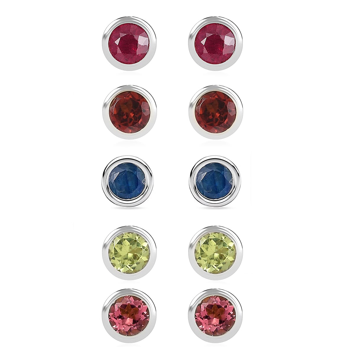 Set of 5 - D'Joy Poke Free Multi Gemstone 3.30 ctw Stud Earrings in Rhodium Over Sterling Silver  image number 0