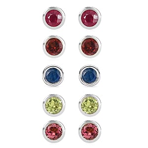 Set of 5 - D'Joy Poke Free Multi Gemstone 3.30 ctw Stud Earrings in Rhodium Over Sterling Silver 