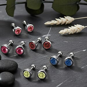 Set of 5 - D'Joy Poke Free Multi Gemstone 3.30 ctw Stud Earrings in Rhodium Over Sterling Silver 