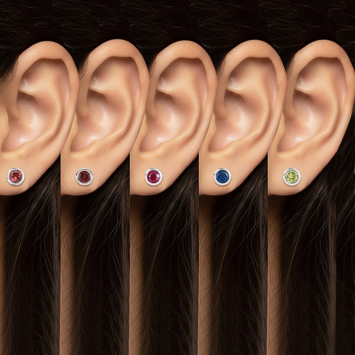 Set of 5 - D'Joy Poke Free Multi Gemstone 3.30 ctw Stud Earrings in Rhodium Over Sterling Silver  image number 2