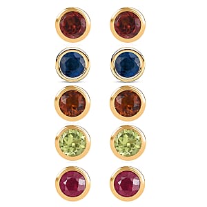 Set of 5 - D'Joy Poke Free Multi Gemstone 3.25 ctw Stud Earrings in 18K Vermeil Yellow Gold Over Sterling Silver 
